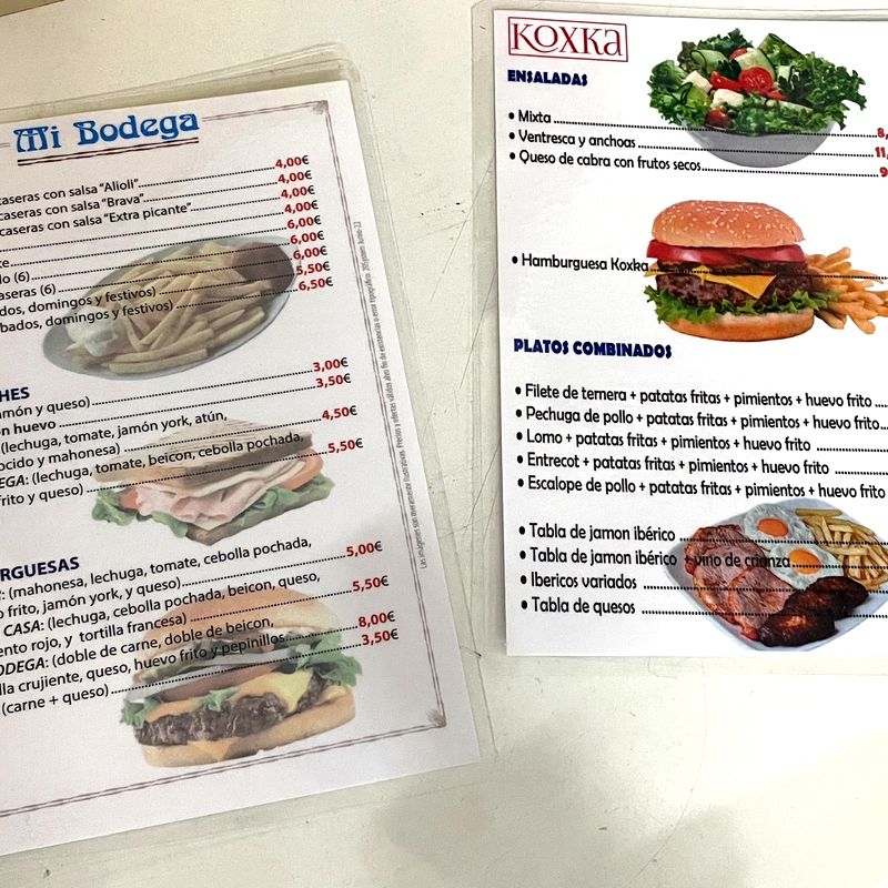 Carta de bar con fotografías