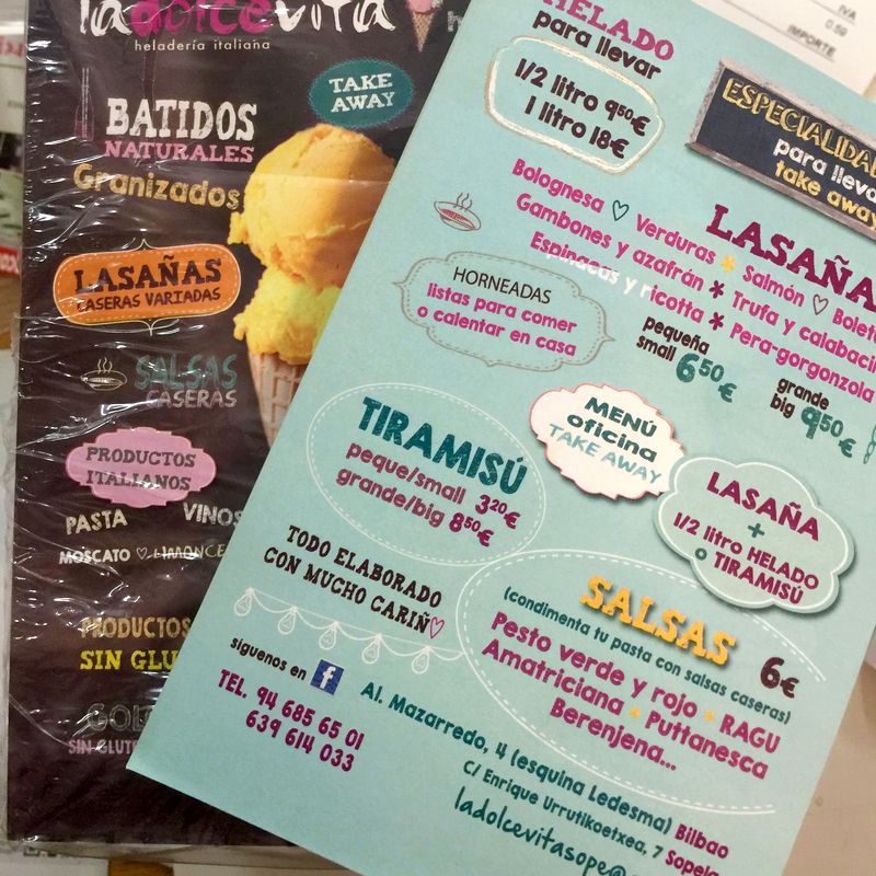 Carta de cafetería a dos caras