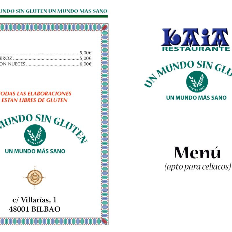 Carta de menú en varias hojas