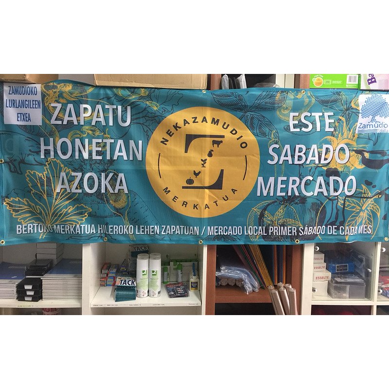 Pancarta para colectivo de comerciantes de Zamudio.