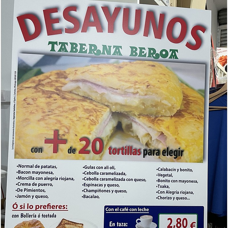 Panel de forex con desayunos para Bar Beroa.