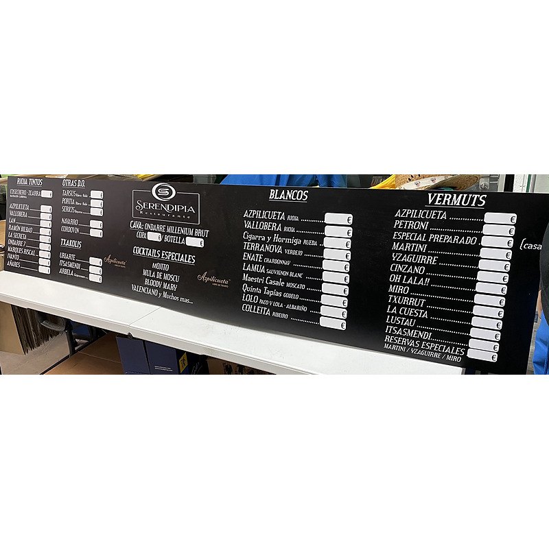 Panel de forex con lista de precios para restaurante