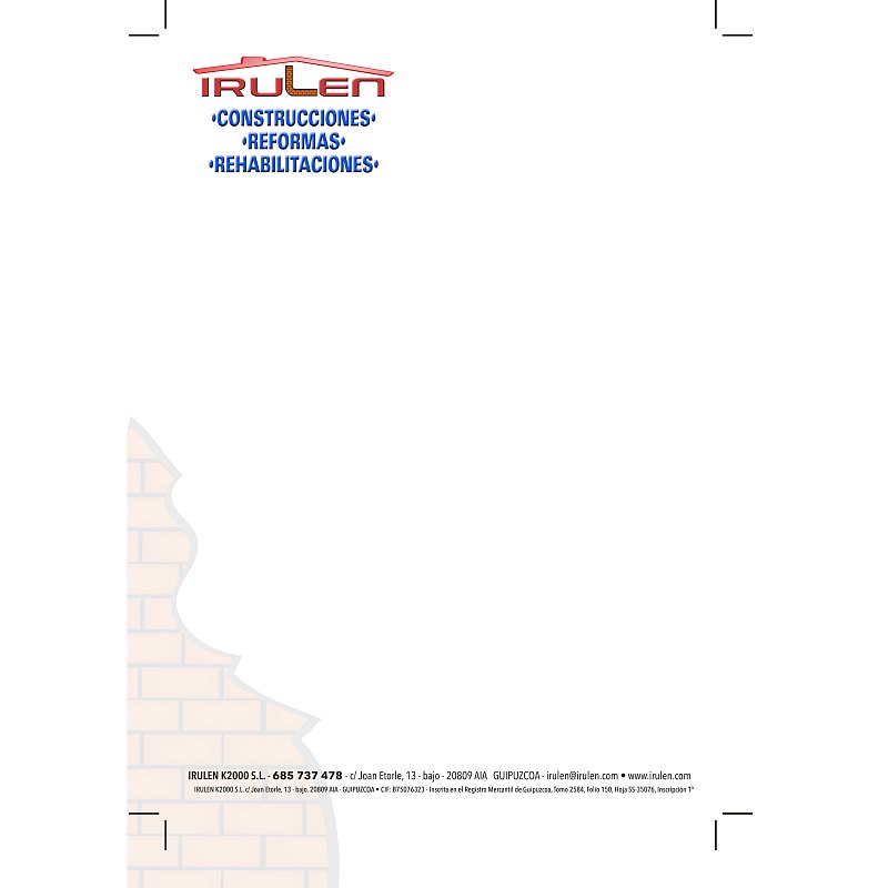 Papel de carta para emprsa de construccion Irulen