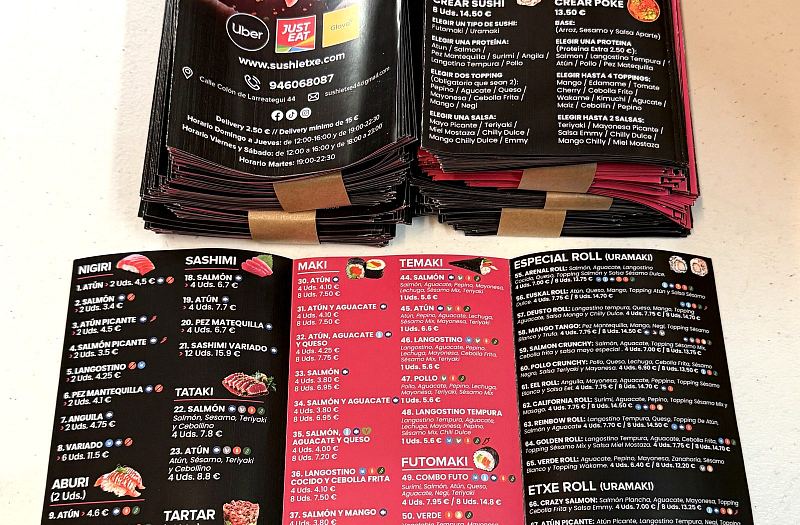 Cartas y Menús, trabajo real de esta imprenta