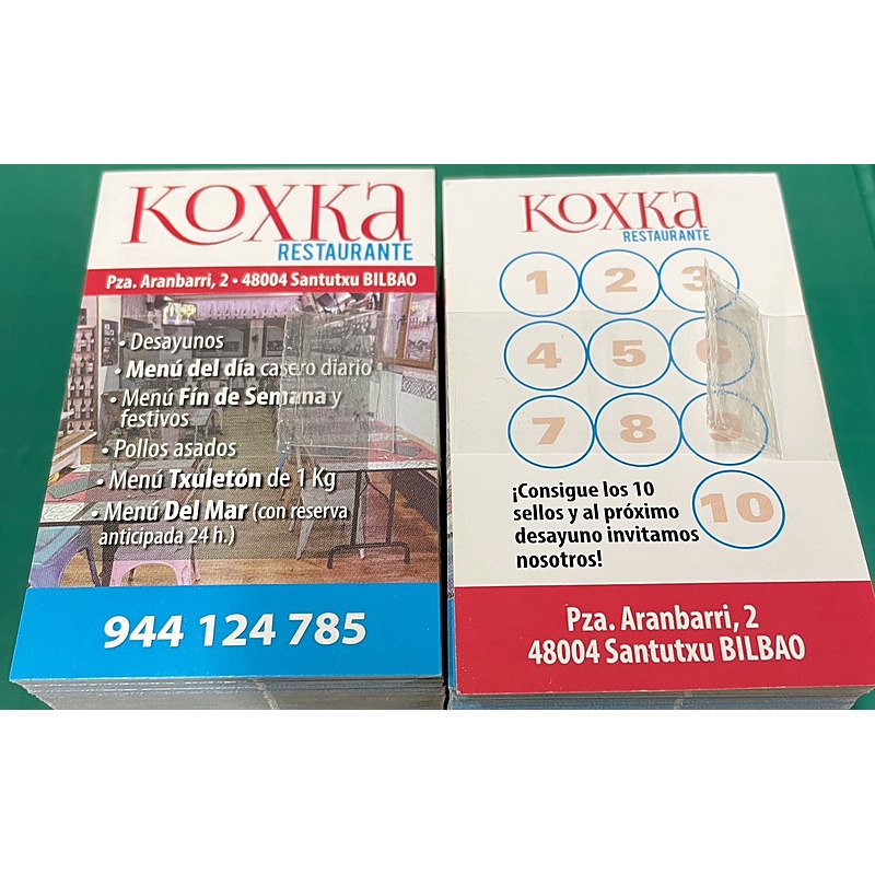 Tarjetas para restaurante Koxka