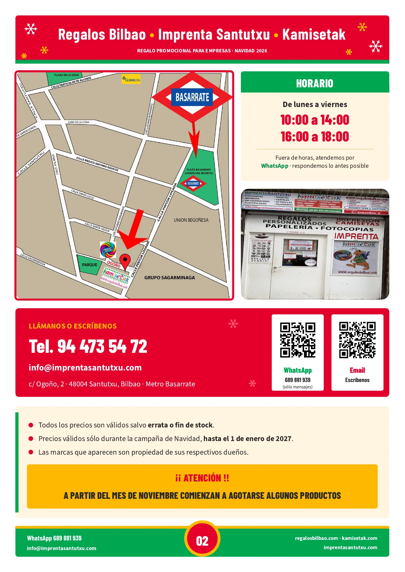 Página 2 del catálogo: Horario y contacto