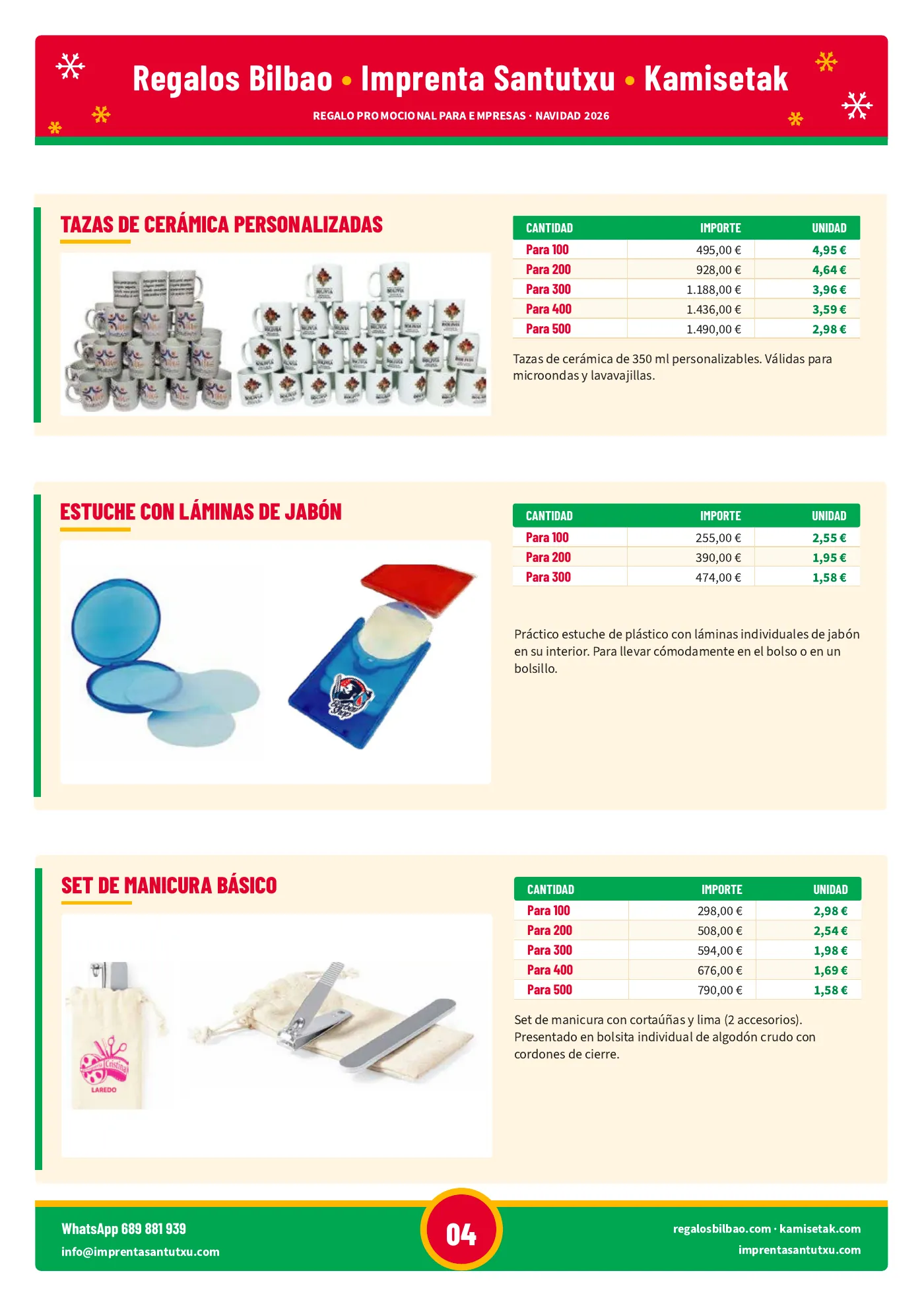 Página 4 del catálogo: Tazas, estuche de jabón y set de manicura